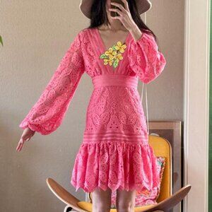 KEEPSAKE Hot Pink Lace Vacation Dress